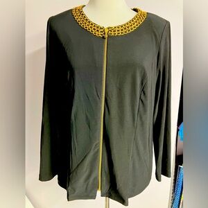MSK Women’s Top, Long Sleeves, Size 1X, Black w Gold-Colored Accents